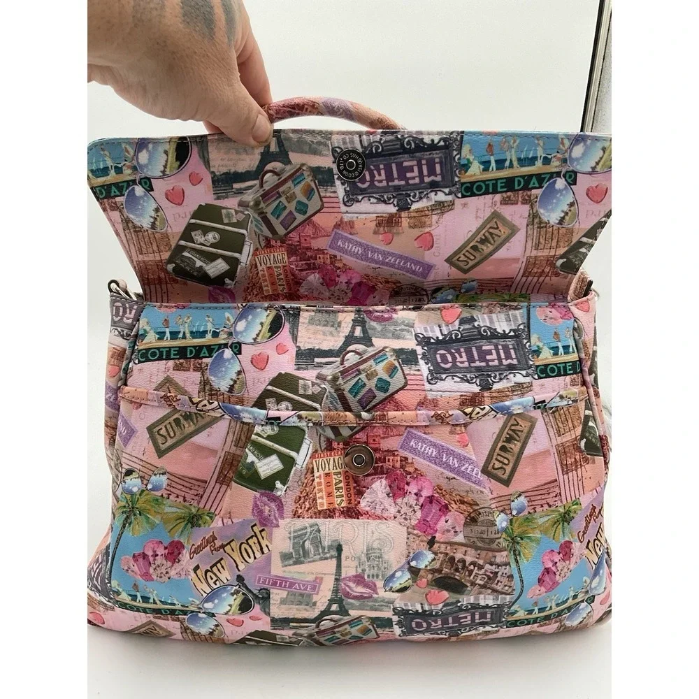 Kathy Van Zeeland Limited Edition Satchel Travel  Print Y2K Bag Pink With Charms